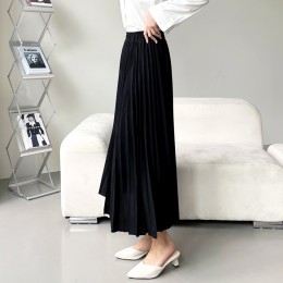 여성 포치 밴딩 플리츠 롱 스커트