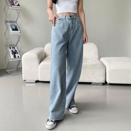 여성 테스티 롱 뒷밴딩 와이드 청바지