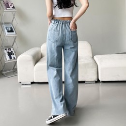 여성 테스티 롱 뒷밴딩 와이드 청바지