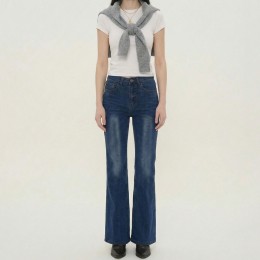 사이드 절개 롱 부츠컷 스판 데님팬츠