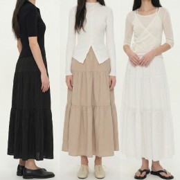 내추럴 플레어 캉캉 밴딩 롱스커트