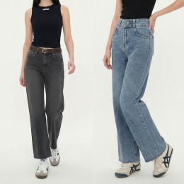 하이웨스트 투버튼 와이드 데님팬츠