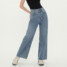 하이웨스트 투버튼 와이드 데님팬츠