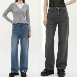 드라이 코튼 밑단 스토퍼 세미 와이드 데님팬츠