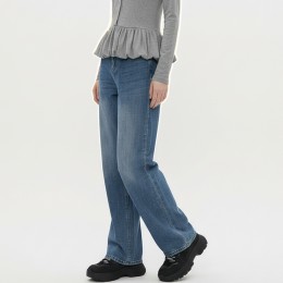 드라이 코튼 밑단 스토퍼 세미 와이드 데님팬츠