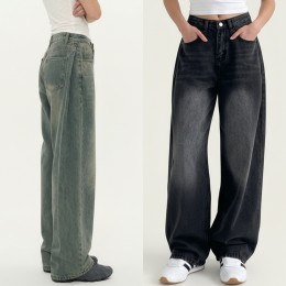 사이드절개 벌룬핏 와이드 롱 데님팬츠