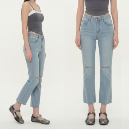 무릎 칼컷팅 일자 스판 데님팬츠