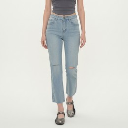 무릎 칼컷팅 일자 스판 데님팬츠