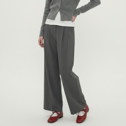 내부 후크 투핀턱 와이드 슬랙스