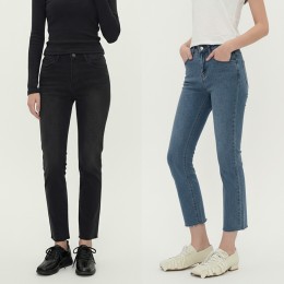 밑단컷팅 일자 슬림 스판 데님팬츠