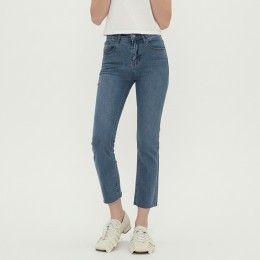 밑단컷팅 일자 슬림 스판 데님팬츠