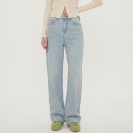 코튼 라이트블루 하이웨스트 롱 데님팬츠