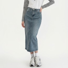 뒷트임 워싱 스판데님 롱 스커트