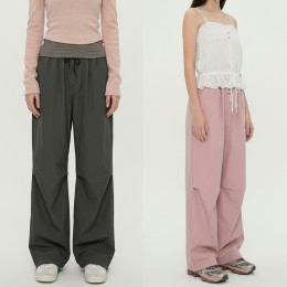 롱 와이드 무릎 핀턱 바스락 세미 와이드 팬츠