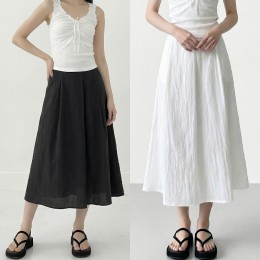 핀턱 볼륨 플레어 나일론 롱  스커트 ~XL까지