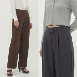 여성 히든후크 핀턱 와이드 롱 슬랙스 3color