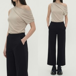 여성 소프트 밴딩 스판 와이드 롱 팬츠