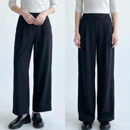 여성 2단기장 하이웨스트 핀턱 와이드 밴딩 슬랙스