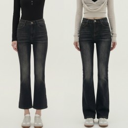 여성 2단기장 슬림라인 스판 워싱 부츠켓 데님 롱팬츠