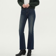 여성 2단기장 슬림라인 스판 워싱 부츠켓 데님 롱팬츠