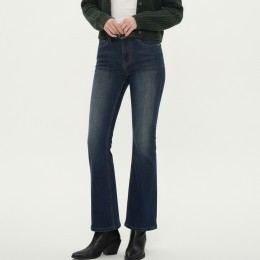 여성 2단기장 슬림라인 스판 워싱 부츠켓 데님 롱팬츠