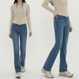 여성 슬림핏 밑단 컷팅 롱데님 세미부츠컷 팬츠