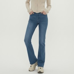 여성 슬림핏 밑단 컷팅 롱데님 세미부츠컷 팬츠