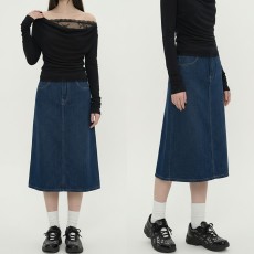 여성 클래식 A라인 롱 데님 스커트