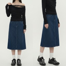 여성 클래식 A라인 롱 데님 스커트