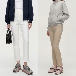 여성 쫀쫀 스판 베이직 밴딩 세미 부츠컷 팬츠