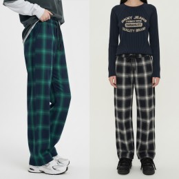 여성 체크 와이드 밴딩팬츠 -XXL까지