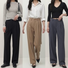 여성 투버튼 핀턱 허리밴딩 와이드 슬랙스