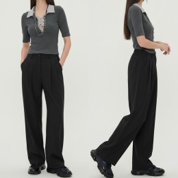 여성 체형커버 투핀턱 뒷밴딩 와이드 슬랙스 -2XL까지