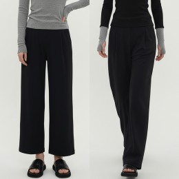 여성 2단기장 골지 스판 밴딩 와이드 팬츠 -2XL까지