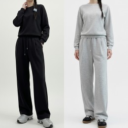 여성 데일리 소프트 맨투맨 와이드 팬츠 세트