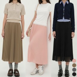 여성 쉬폰주름 플레어 미디 밴딩 스커트 4color