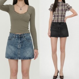 여성 빈티지워싱 A라인 데님 미니스커트
