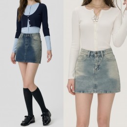 여성 사이드 딥워싱 슬림 데님 미니스커트