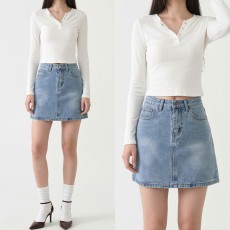 여성 라이트블루 A라인 데님 미니스커트