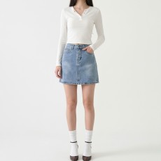 여성 라이트블루 A라인 데님 미니스커트