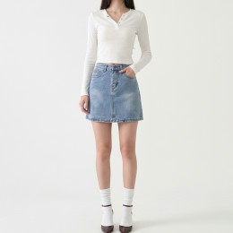 여성 라이트블루 A라인 데님 미니스커트
