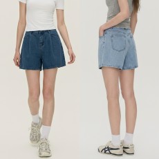 여성 하이웨스트 핀턱 데님 숏팬츠