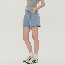 여성 하이웨스트 핀턱 데님 숏팬츠