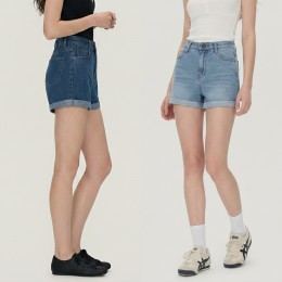 여성 하이웨스트 롤업 데님 숏팬츠