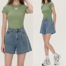 여성 내추럴컷팅 코튼 와이드 데님 숏팬츠