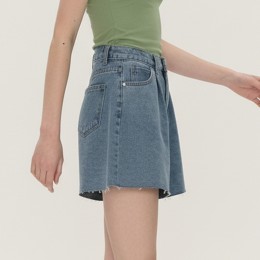 여성 내추럴컷팅 코튼 와이드 데님 숏팬츠