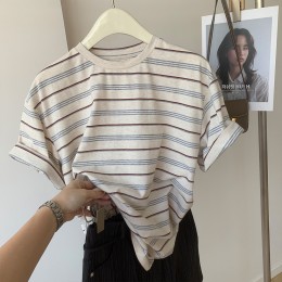 여성 스트라이프 반팔티 루즈핏 티셔츠