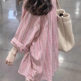 스트라이프 루즈핏 캐주얼 오버핏 남방 롱 셔츠