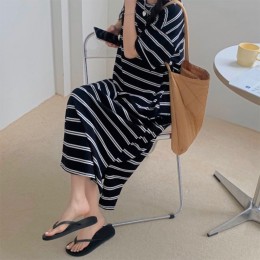 스트라이프 반팔 루즈핏 데일리 캐주얼 롱원피스