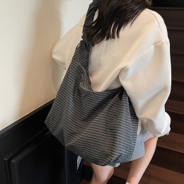 빅사이즈 체크 패브릭 에코백 데일리 숄더백